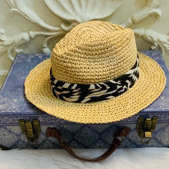LOFT | Accessories | Loft Zebra Print Band Straw Fedora Hat  display picture 2